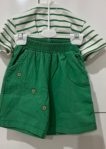 Yeşil Çizgili Erkek Bebek Kısa Kollu Takım - Görsel 3