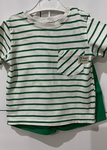 Yeşil Çizgili Erkek Bebek Kısa Kollu Takım - Görsel 2