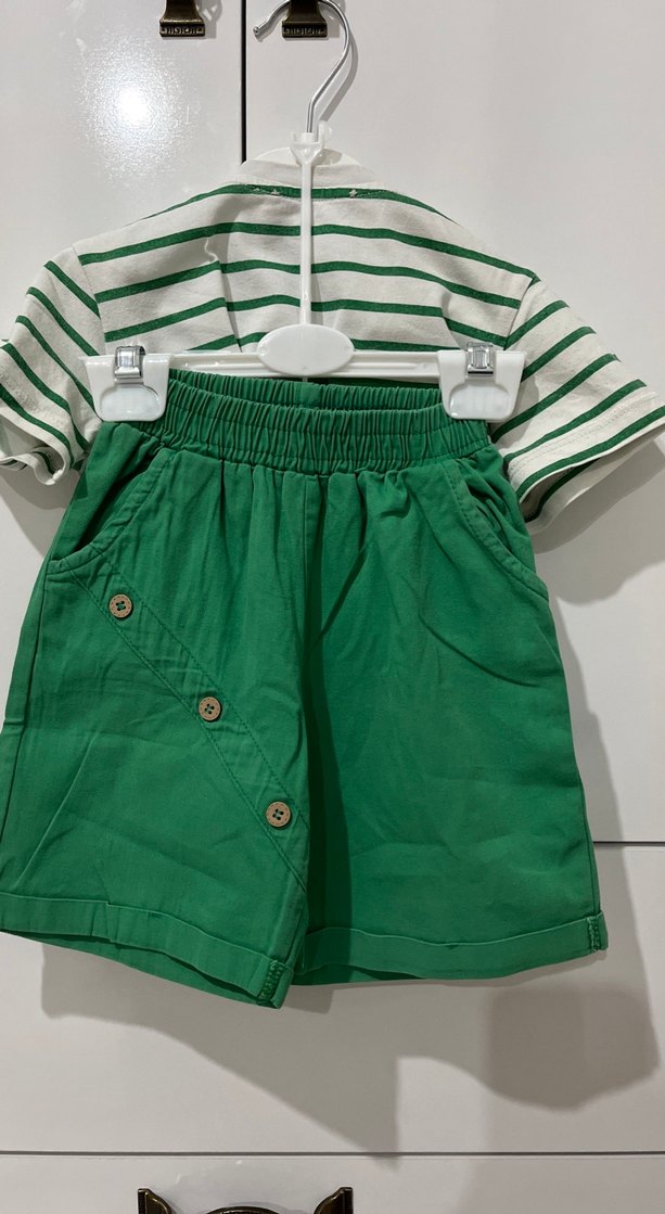 Yeşil Çizgili Erkek Bebek Kısa Kollu Takım - Görsel 3