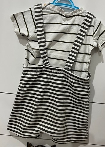 Erkek Çocuk Beyaz Çizgili Ayı Baskılı Tişört salopet takım - Görsel 4