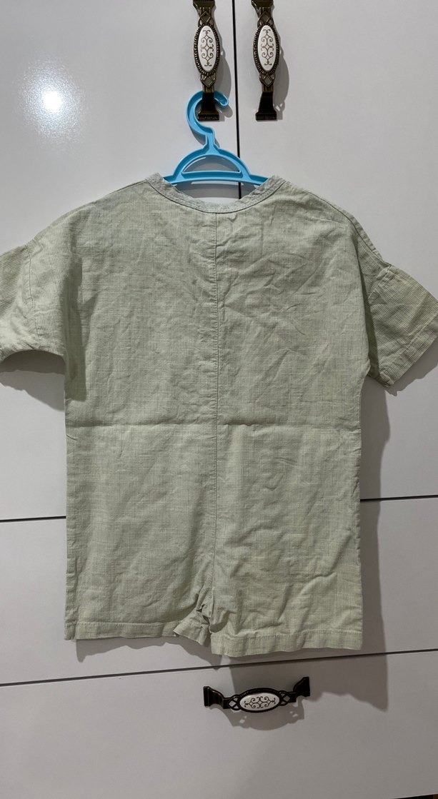 Düğmeli Keten Gri Bebek Erkek Tulum - Görsel 2