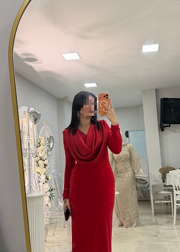 Kırmızı Drapeli V Yakalı Midi Elbise - Görsel 2