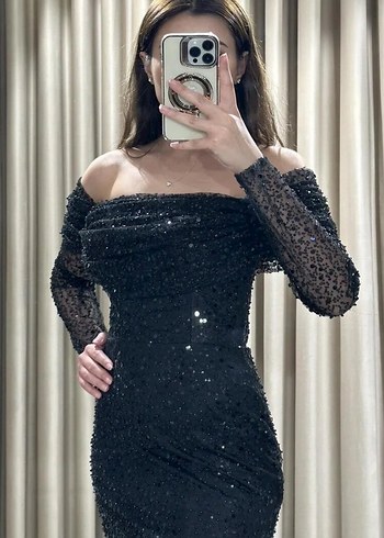 Şık siyah abiye elbise - Görsel 3