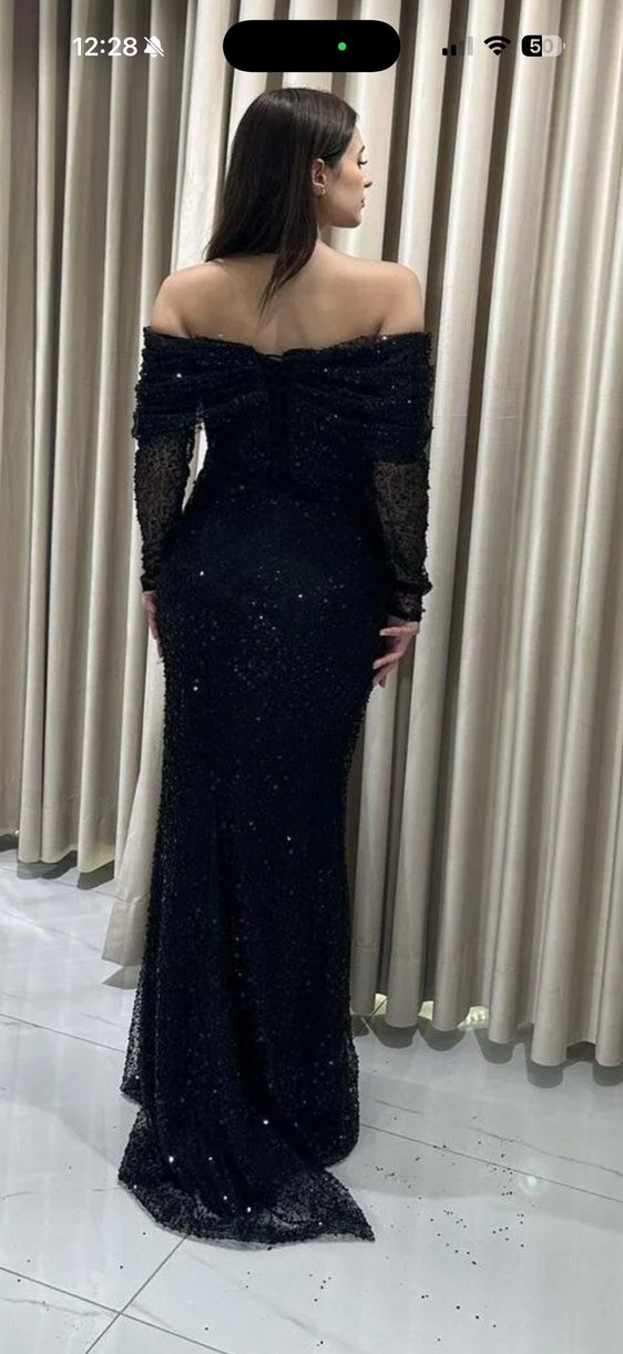 Şık siyah abiye elbise - Görsel 4