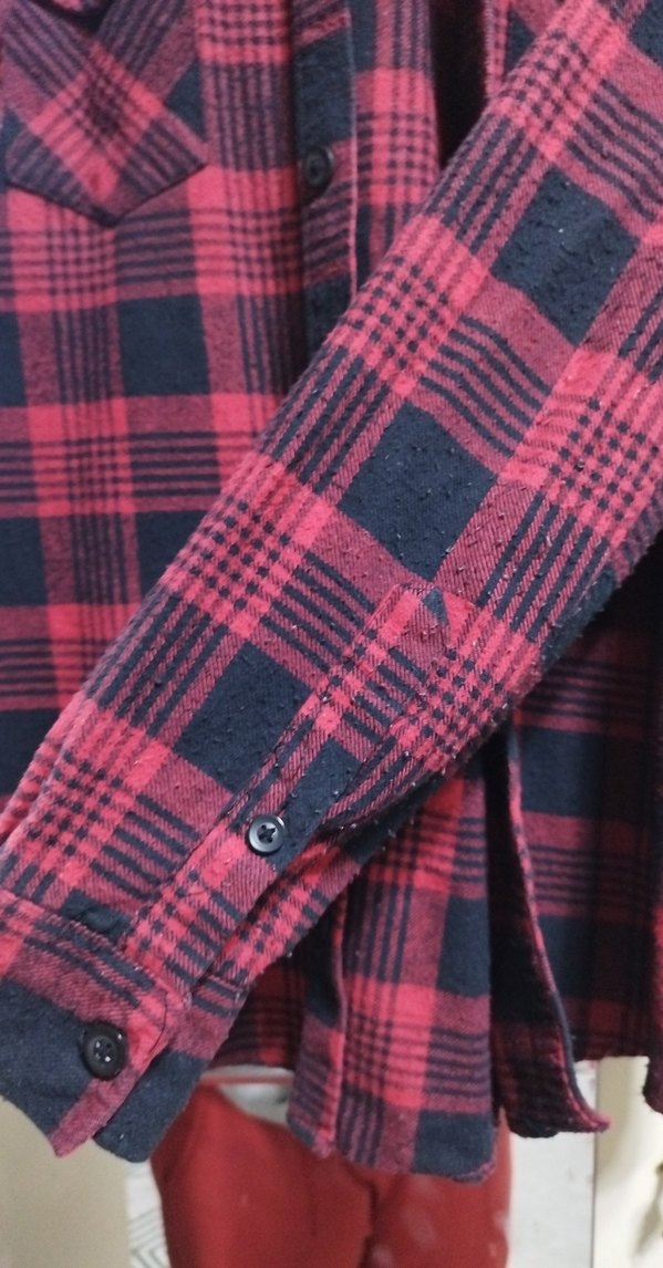 Kadın Kırmızı Ekose Düğmeli Uzun Kollu Gömlek - Görsel 3