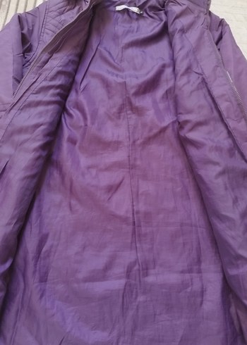 Mor Kapüşonlu Kadın Kışlık Mont - Görsel 2