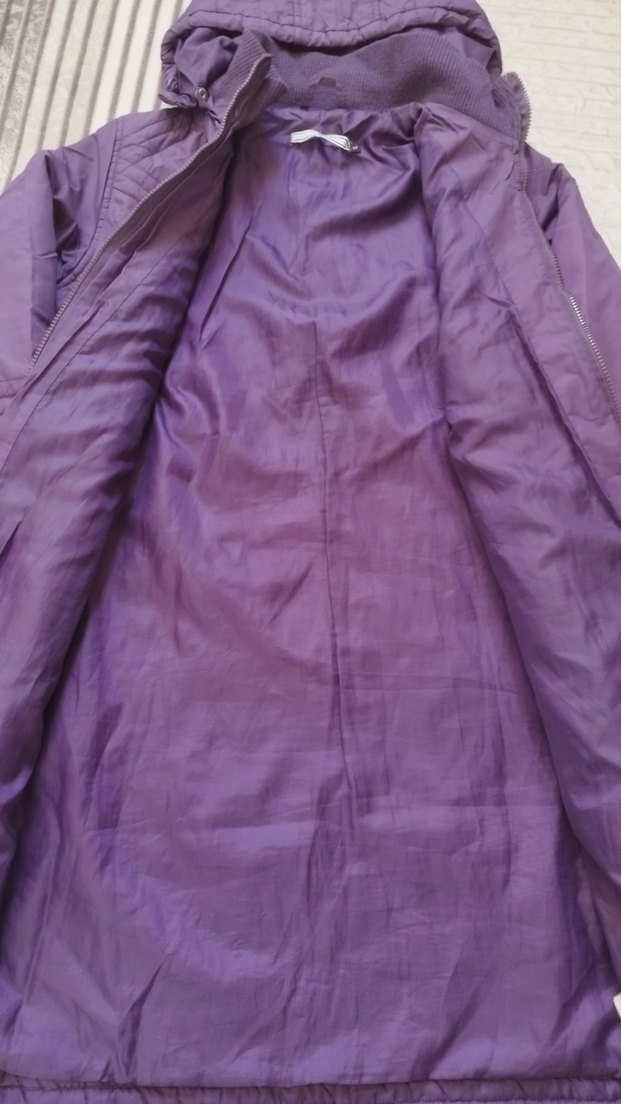 Mor Kapüşonlu Kadın Kışlık Mont - Görsel 2