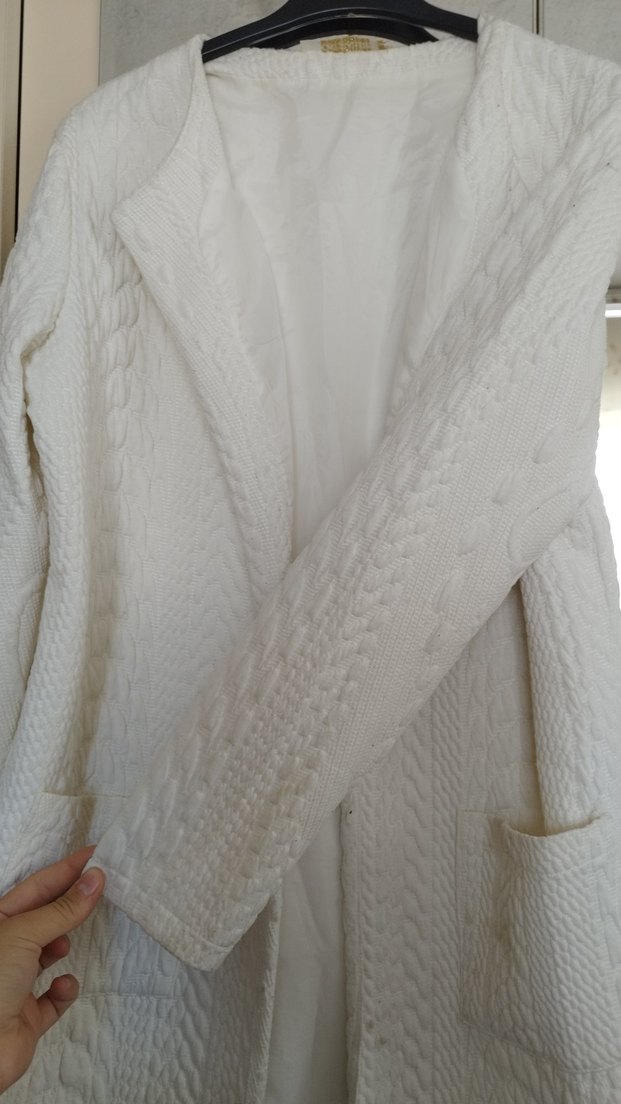 Beyaz Midi Hamile Keten Ceket - Görsel 2