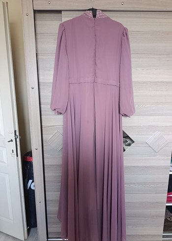 Mor Uzun Kollu Drapeli Abiye Elbise - Görsel 5