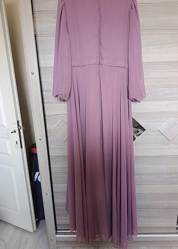 Mor Uzun Kollu Drapeli Abiye Elbise - Görsel 2