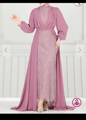 Mor Uzun Kollu Drapeli Abiye Elbise - Görsel 6