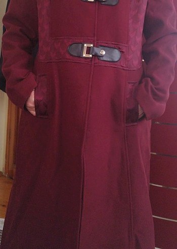 Bordo Örgü Detaylı Kaban - Görsel 2