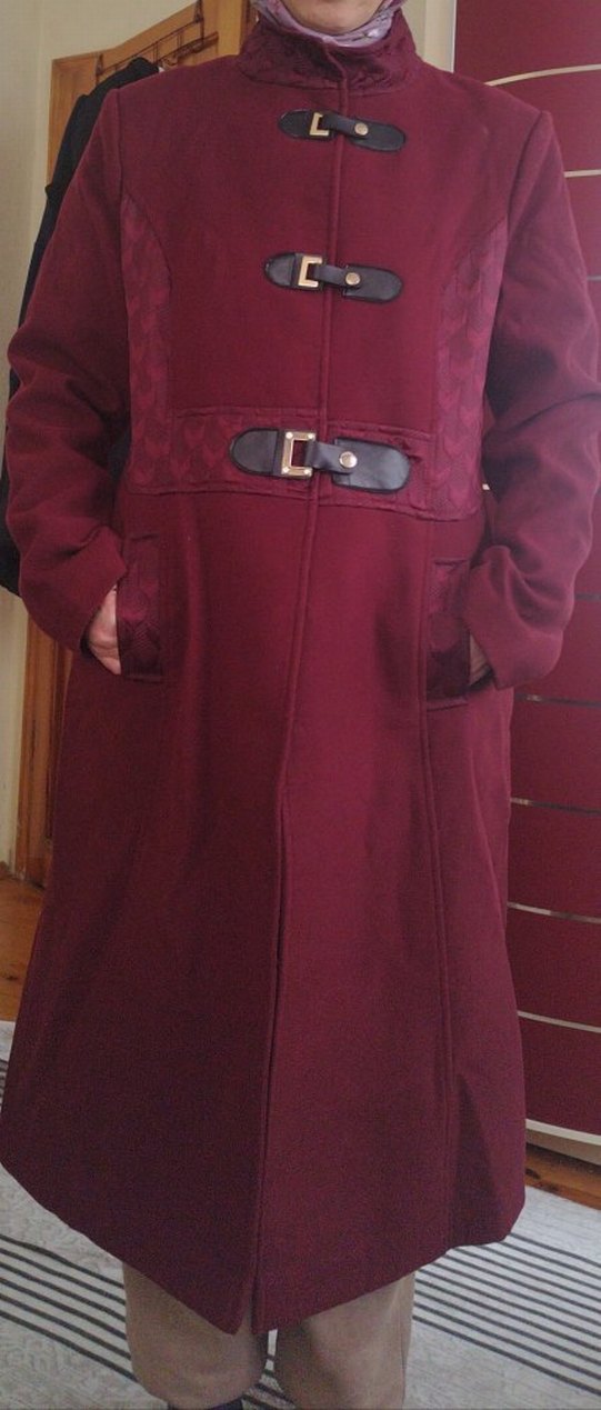 Bordo Örgü Detaylı Kaban - Görsel 2