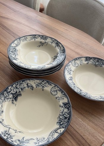 Koyu Mavi Çiçek Desenli Yemek Tabağı Seti