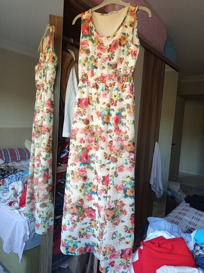 Çiçek Desenli Bohem Uzun Elbise - Görsel 2