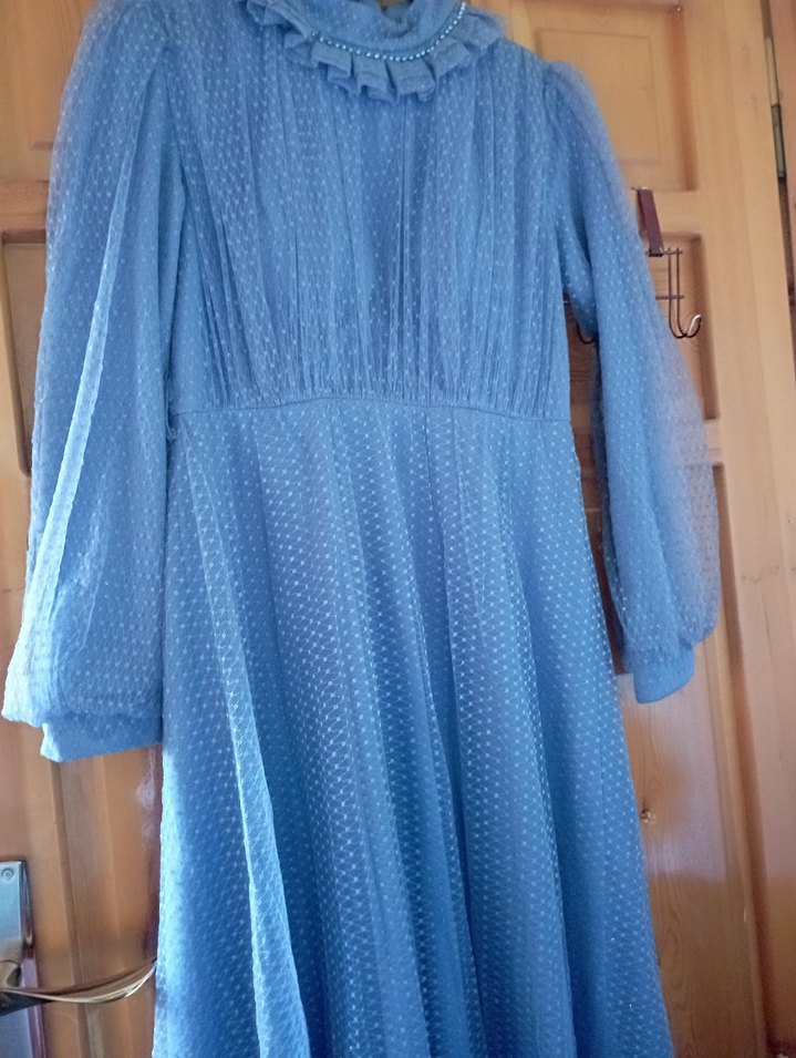 Mavi Bohem Uzun Kollu Pilili Uzun Elbise - Görsel 2