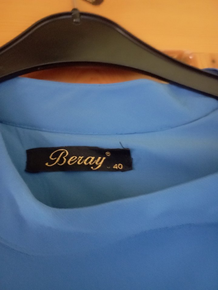 Mavi Uzun Kollu Drapeli Kadın Elbise - Görsel 3