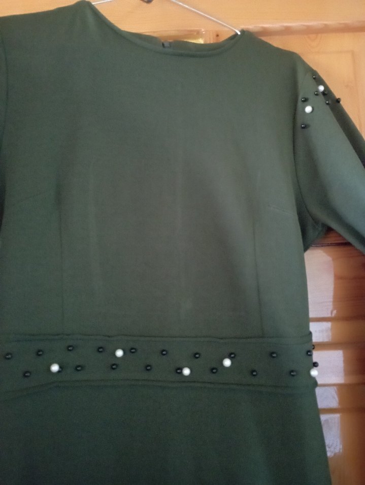 Yeşil Drapeli Uzun Kollu Uzun Elbise - Görsel 4