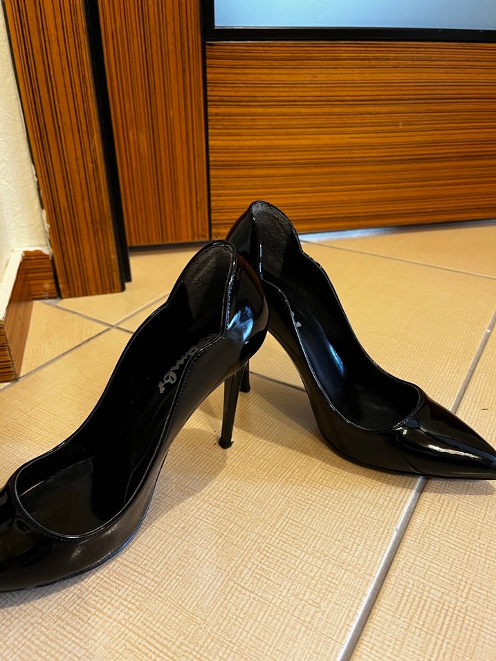 Parlak Siyah Yılan Desenli Stiletto - Görsel 2