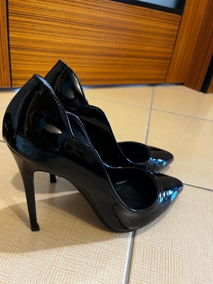 Parlak Siyah Yılan Desenli Stiletto - Görsel 4