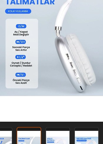 Gamon Beyaz Ayarlanabilir Kulaklık - Görsel 3