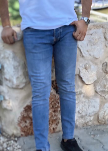 Erkek Mavi Bağlamalı Bol Kesim Denim Pantolon