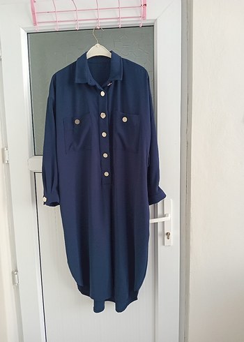 Düğmeli Lacivert Kadın Uzun Tunik