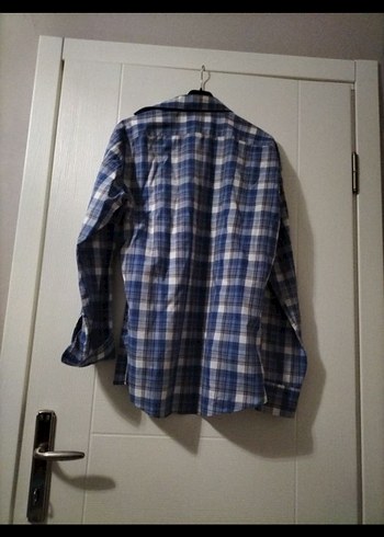 Mavi Gri Kareli Uzun Kollu Erkek Gömlek - Görsel 4