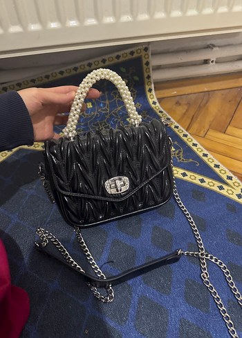 Zincir Detaylı Siyah Deri Kadın Çanta - Görsel 2