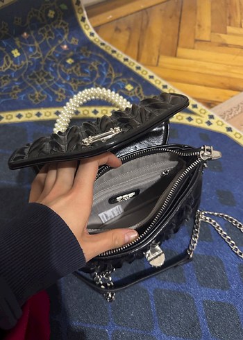 Zincir Detaylı Siyah Deri Kadın Çanta - Görsel 4