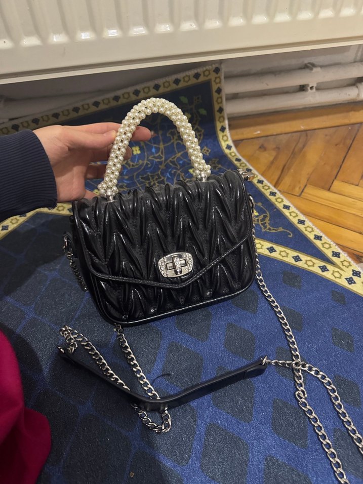 Zincir Detaylı Siyah Deri Kadın Çanta - Görsel 2