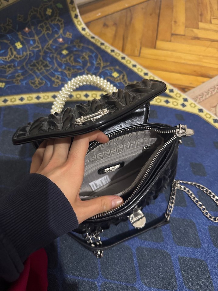 Boncuklu Siyah Deri Kadın Çanta - Görsel 3