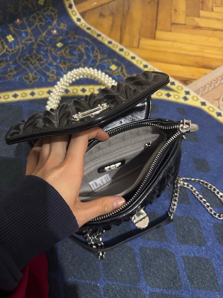 Boncuklu Siyah Deri Kadın Çanta - Görsel 4