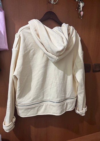 Kadın Beyaz Fermuarlı Kapüşonlu Ceket - Görsel 5