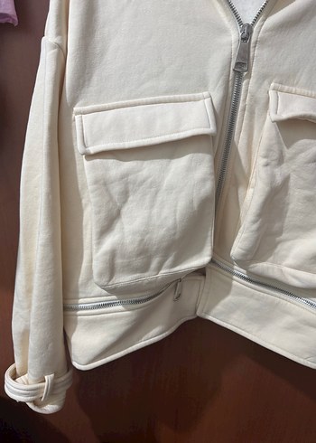 Kadın Beyaz Fermuarlı Kapüşonlu Ceket - Görsel 2