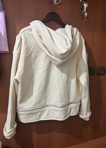 Kadın Beyaz Fermuarlı Kapüşonlu Ceket - Görsel 3