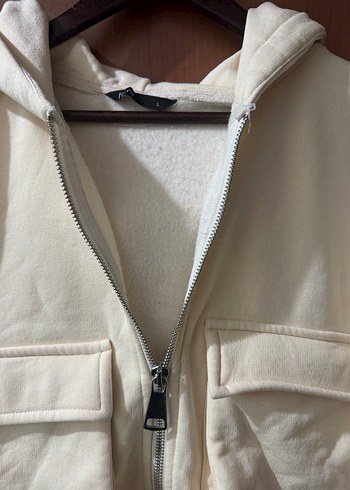 Kadın Beyaz Fermuarlı Kapüşonlu Ceket - Görsel 4