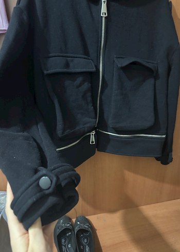 Fermuarlı Siyah Kadın Sweatshirt - Görsel 4