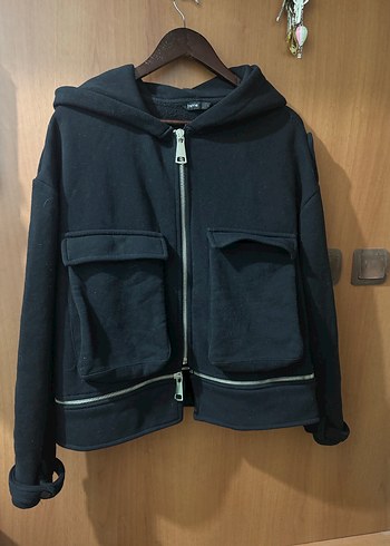 Fermuarlı Siyah Kadın Sweatshirt - Görsel 5