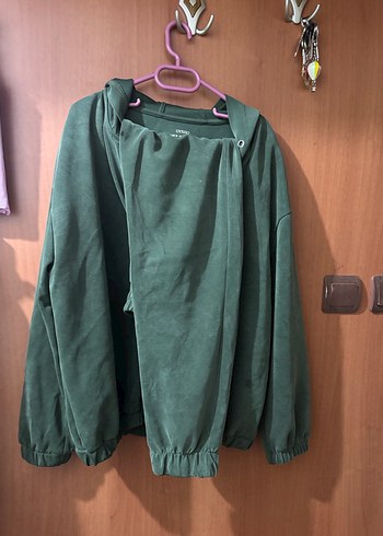 Kadın Yeşil Kapüşonlu Fermuarlı Sweatshirt - Görsel 5