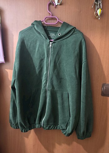 Kadın Yeşil Kapüşonlu Fermuarlı Sweatshirt - Görsel 2