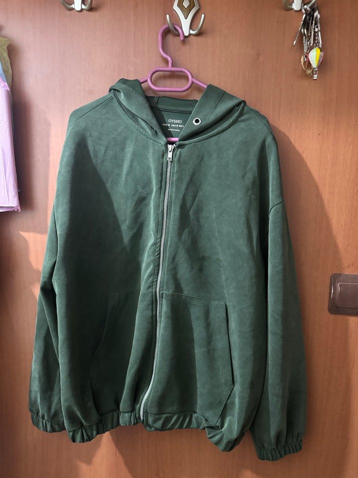 Kadın Yeşil Kapüşonlu Fermuarlı Sweatshirt - Görsel 3