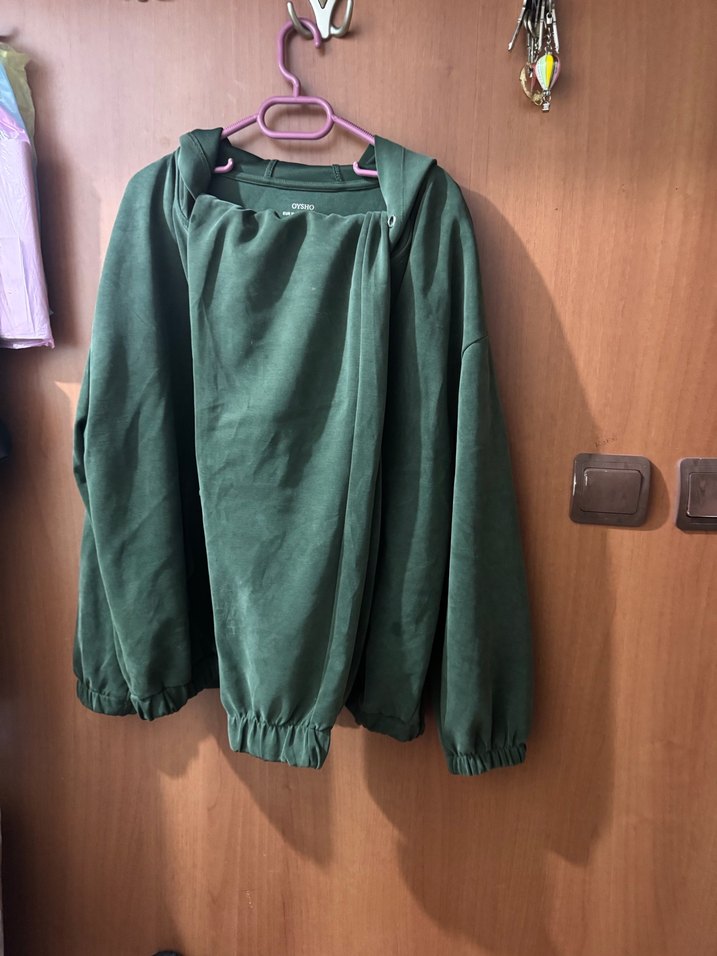 Kadın Yeşil Kapüşonlu Fermuarlı Sweatshirt - Görsel 4