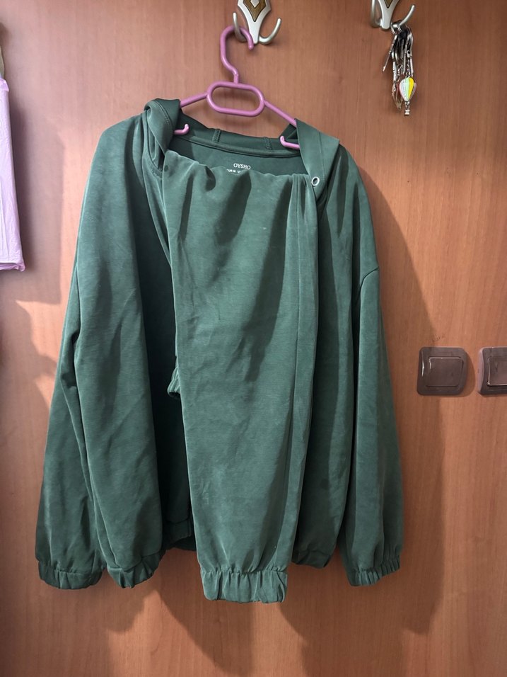 Kadın Yeşil Kapüşonlu Fermuarlı Sweatshirt - Görsel 5