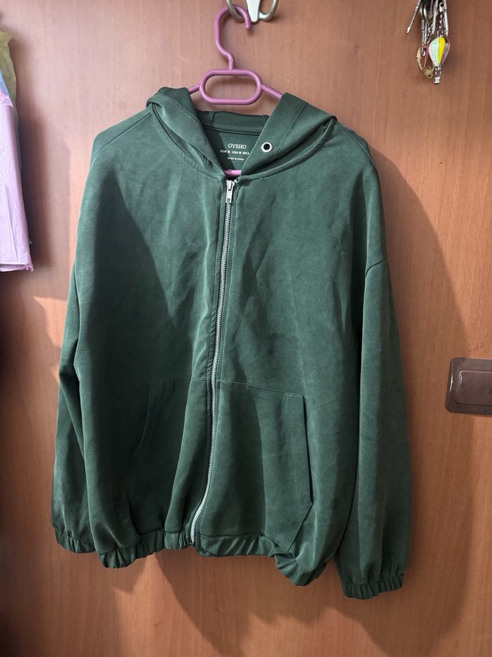 Kadın Yeşil Kapüşonlu Fermuarlı Sweatshirt - Görsel 2