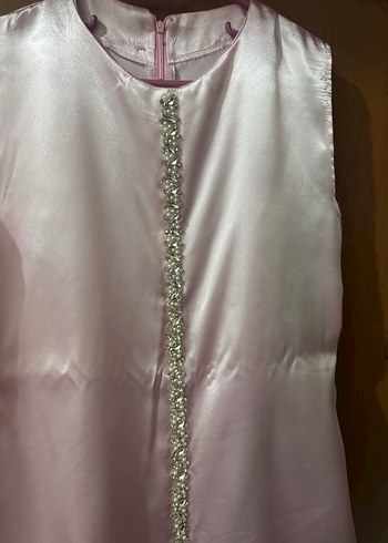 Pembe Saten İşlemeli Uzun Elbise - Görsel 5