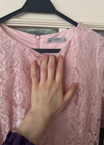 Dantel Detaylı Uzun Pembe Elbise - Görsel 6