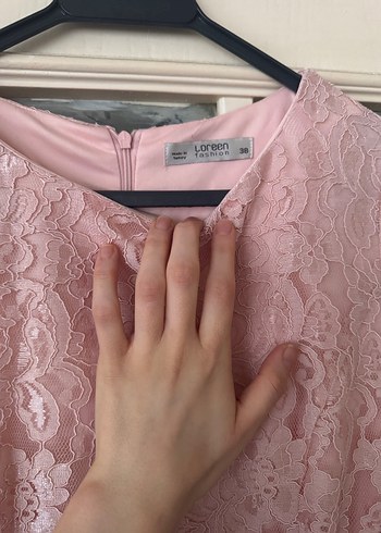 Dantel Detaylı Uzun Pembe Elbise - Görsel 4