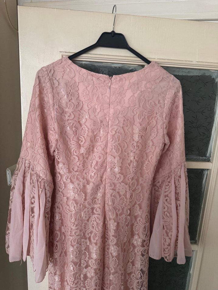 Dantel Detaylı Uzun Pembe Elbise - Görsel 5