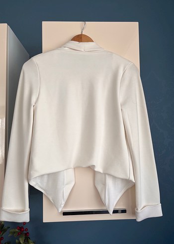 36 Beden Drapeli Beyaz Midi Kadın Blazer